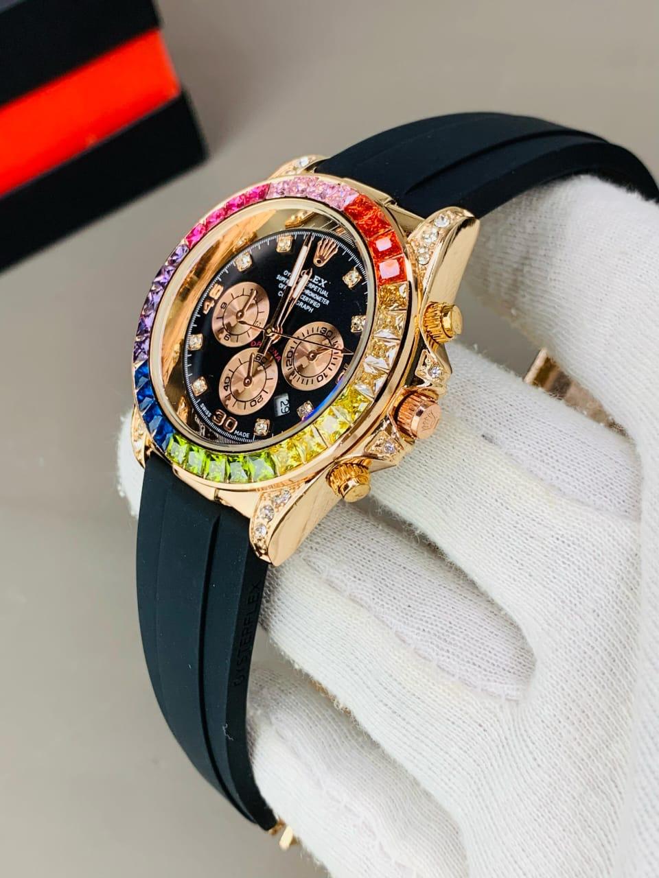 RLX DAYTONA TIGER AND RAINBOW DIAL STONE BEZEL BY MWC